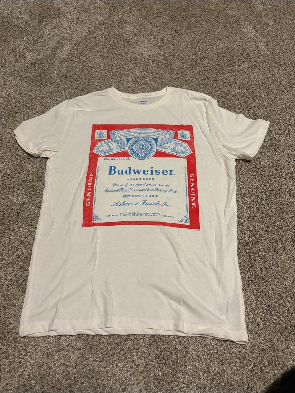 Old Navy White Graphic Logo Tee with Red and Blue Print